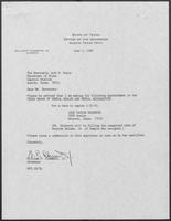 Appointment letter from William P. Clements, Jr., to Secretary of State Jack Rains, June 2, 1989