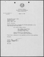 Appointment letter from Governor William P. Clements, Jr., to Secretary of State Jack Rains, August 14, 1987