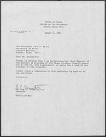 Appointment letter from Governor William P. Clements, Jr., to Secretary of State Jack Rains, January 11, 1988