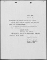 Appointment letter from William P. Clements, Jr., to the Texas Senate, April 21, 1987