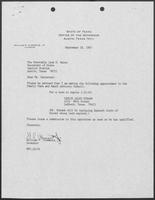Appointment letter from Governor William P. Clements, Jr., to Secretary of State Jack Rains, September 18, 1987