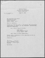 Appointment letter from Governor William P. Clements, Jr., to Secretary of State Jack Rains, August 19, 1988