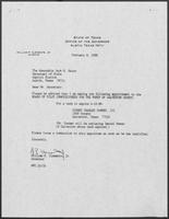 Appointment letter from Governor William P. Clements, Jr., to Secretary of State Jack Rains, February 8, 1988