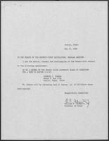 Appointment letter from Governor William P. Clements, Jr., to the Texas Senate, May 14, 1989