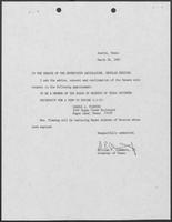 Appointment letter from William P. Clements to the Senate of the 70th Legislature, March 26, 1987