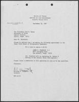 Letter from William P. Clements to Jack M. Rains, September 18, 1987