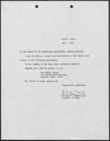 Appointment letter from William P. Clements, Jr. to the Texas Senate, May 7, 1987