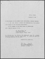 Appointment letter from Governor William P. Clements, Jr., to the Texas Senate, February 22, 1989