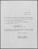 Appointment letter from Governor William P. Clements, Jr., to the Texas Senate, February 22, 1989