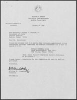 Appointment letter from Governor William P. Clements, Jr., to Secretary of State George Bayoud, October 30, 1990