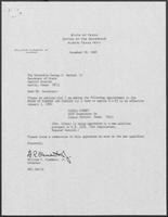 Appointment letter from William P. Clements to Secretary of State, George Bayoud, December 28, 1989