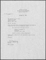 Appointment letter from William P. Clements to Secretary of State, Jack Rains, December 22, 1987