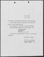 Appointment letter from William P. Clements to the Senate of the 71st Legislature, July 6, 1987
