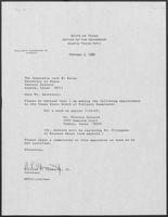 Appointment letter from William P. Clements to Secretary of State, Jack Rains, February 2, 1988