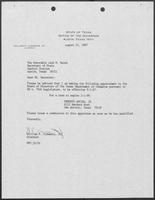 Appointment letter from Governor William P. Clements, Jr., to Secretary of State Jack Rains, August 21, 1987