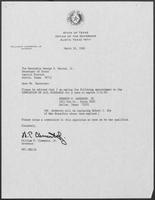 Appointment letter from William P. Clements to Secretary of State, George Bayoud, March 30, 1990