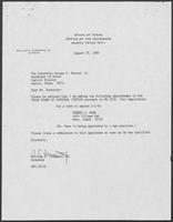 Appointment letter from William P. Clements, Jr., to Secretary of State George Bayoud, August 29, 1989