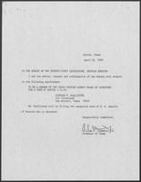 Appointment letter from William P. Clements to the Senate of the 71st Legislature, April 26, 1989