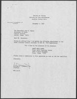 Appointment letter from William P. Clements Jr. to Secretary of State, Jack Rains, December 3, 1987