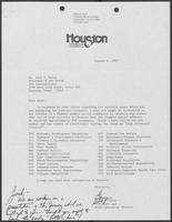 Letter from Gerry Griffin to Jack M. Rains concerning high priority issues in Houston, Texas, August 8, 1986