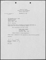 Appointment letter from William P. Clements Jr. to Jack Rains, September 28, 1987