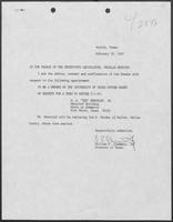 Appointment letter from William P. Clements to the Senate of the 70th Legislature, February 19, 1987