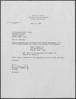 Appointment letter from Governor William P. Clements, Jr., to Secretary of State Jack Rains, April 26, 1989
