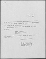 Appointment letter from William P. Clements, Jr. to the Senate, March 1, 1989