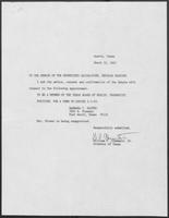 Appointment letter from William P. Clements, Jr. to the Senate, March 10, 1987