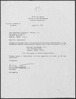 Appointment letter from William P. Clements, Jr. to Secretary of State, George S. Bayoud, Jr., August 16, 1990
