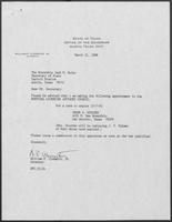 Appointment letter from William P. Clements, Jr. to Secretary of State, Jack Rains, March 11, 1988