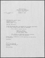 Appointment letter from William P. Clements, Jr. to Secretary of State, Jack Rains, December 18, 1987