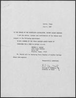 Appointment letter from William P. Clements, Jr. to the Senate, July 6, 1987