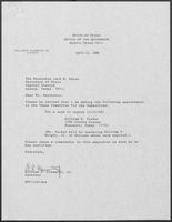 Appointment letter from William P. Clements, Jr. to Secretary of State, Jack Rains, April 21, 1988