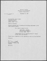 Appointment letter from William P. Clements, Jr., to Secretary of State Jack Rains, September 22, 1987