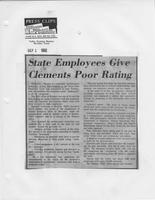 Newspaper clipping headlined, "State employees give Clements poor rating," McAllen Valley Evening Monitor, September 1, 1982