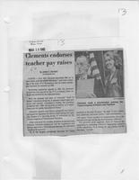 Newspaper Clipping headlined, "Clements endorses teacher pay raises," March 18, 1982