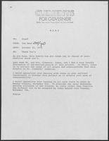 Memos from Tom Reed and JoAnn Lay to Clements for Governor staff regarding thank you notes, October 25, 1978 