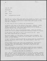 Memo from Martha [Alworth] to Clare [Morris] regarding William P. Clements travel accommodations, June 28, 1978 