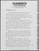 Press release from Clements for Governor regarding campaign staff, June 1, 1978
