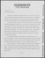 Campaign Press Release Clements' Support for Tax Relief, August 9, 1978