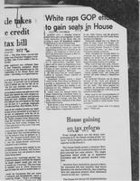 Newspaper clipping headlined, "White raps GOP efforts to gain seats in House," August 5, 1981