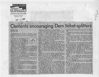 Newspaper clipping headlined, "Clements encouraging Dem ticket-splitters," October 31, 1982