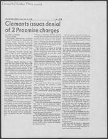 Newspaper clipping headlined, "Clements issues denial of 2 Proxmire charges," July 14, 1978
