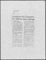 Newspaper clipping headlined, "Hutchison hits Clements for military base closings," May 1, 1978
