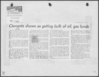 Newspaper clipping headlined, "Clements shown as getting bulk of oil, gas funds," April 12, 1982