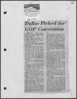 Newspaper clipping headlined, "Dallas picked for GOP convention," June 18, 1982