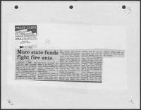 Newspaper clipping headlined, "More state funds fight fire ants," May 20, 1982