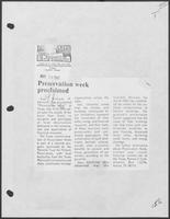 Newspaper clipping headlined "Preservation week proclaimed", May 13, 1982