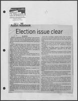 Newspaper clipping headlined "Austin Notebook--Election issue clear," September 6, 1982